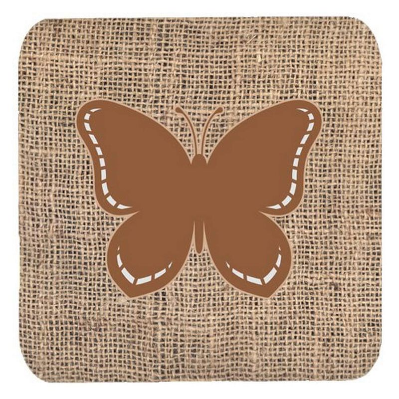 Caroline's Treasures BB1035-BL-BN-FC Butterfly Burlap and Brown Foam Coasters (Set of 4), 3.5 H x 3.5 W, Multicolor