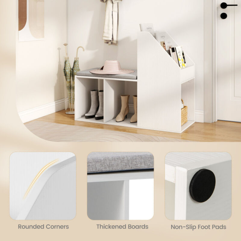 Shoe Storage Bench with Removable Seat Cushion and 6 Storage Compartments