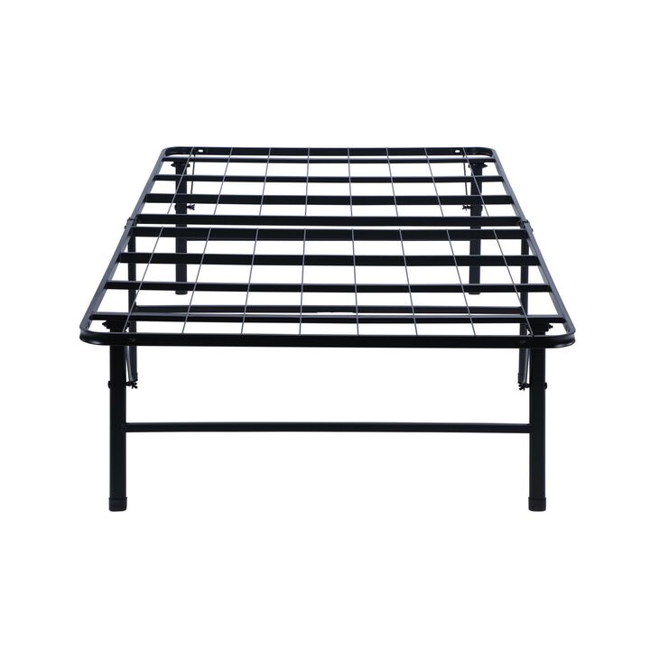 Adel Twin Size Low Profile Bed, Foldable Metal Frame, Black-Benzara