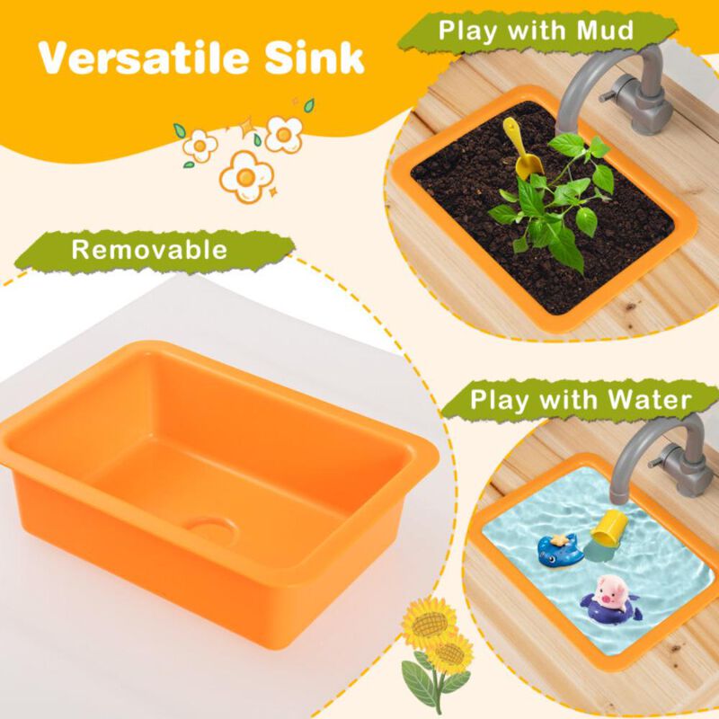 Hivvago Kids Mud Kitchen Fir Wood Playset with Planting Pots and Blackboards