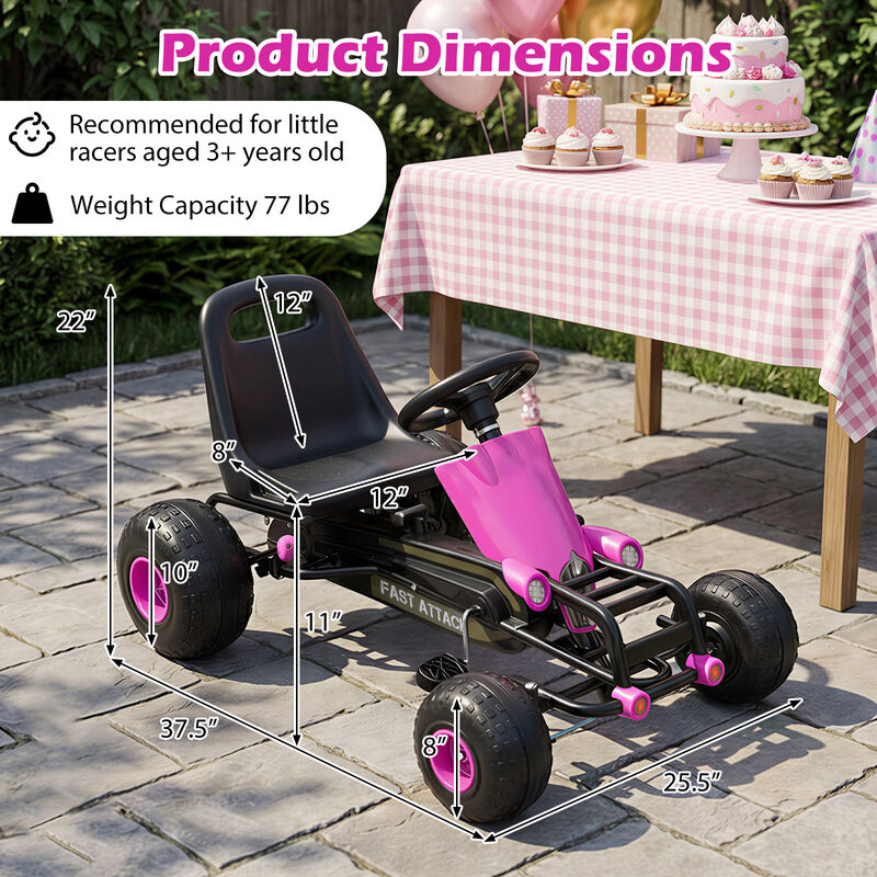 Kids Go Kart Pedal Car with Gear Shifter Steering Wheel and Handbrake for Driveway image number 2