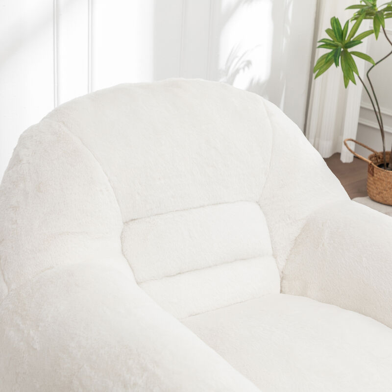 Comfy Bean Bag Sofa with Back Support and Footstool, Faux Fur Bean Bag Chair, Stuffed Floor Sofa image number 3