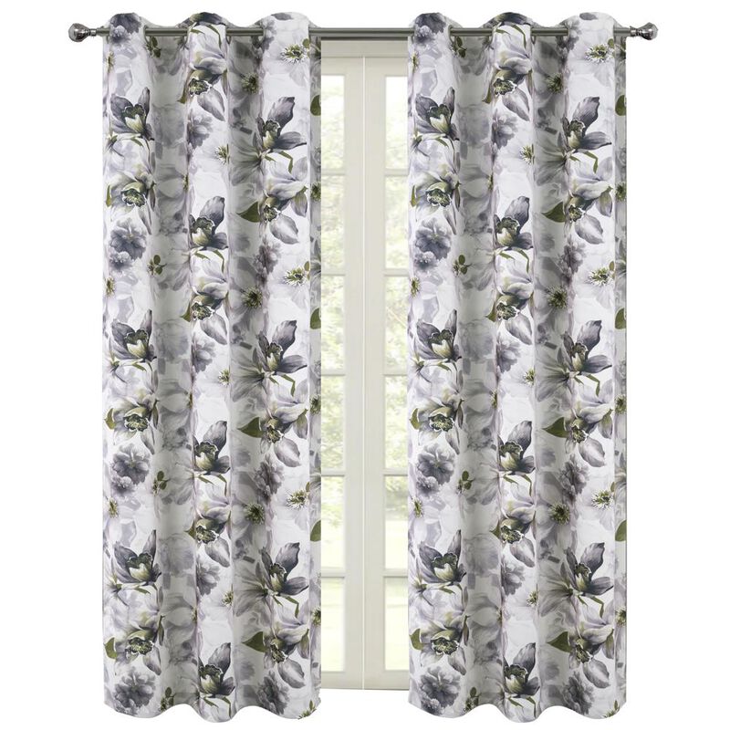 RT Designers Collection Eden Printed Blackout Grommet Window Curtain Panel 54" x 84" Silver
