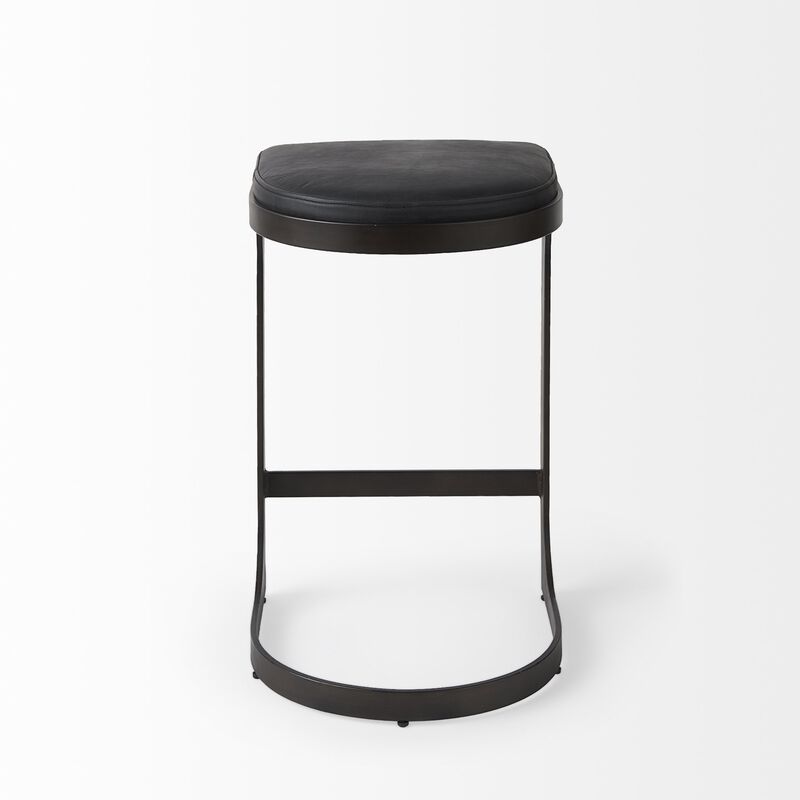 HomeRoots 29" Black Faux Leather And Genuine Leather And Metal Backless Counter Height Bar Chair image number 2