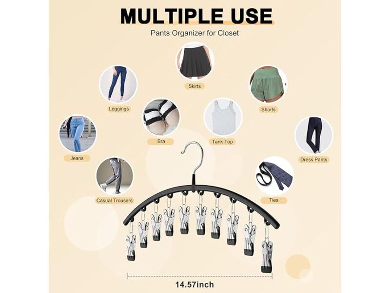 Legging Organizer For Closet, Metal Yoga Pants Hangers 4 Pack W/10 Clips Holds image number 2