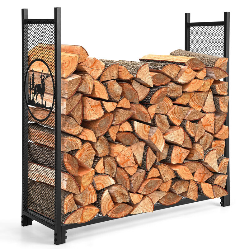 4-Foot Firewood Rack Stand with Mesh Sides for Outdoor Storage and Organization image number 3