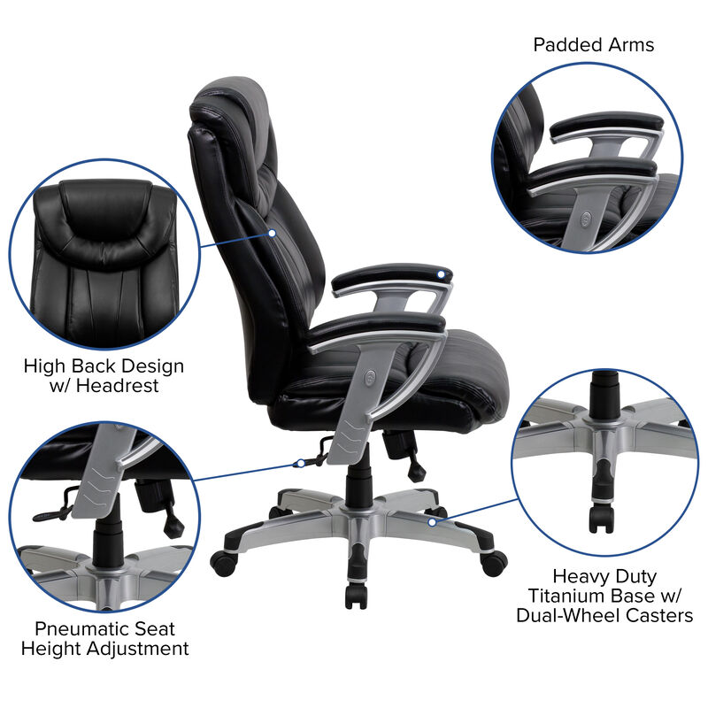 HERCULES Series Big & Tall 400 lb. Rated Black Fabric Executive Ergonomic Office Chair with Silver Adjustable Arms image number 4