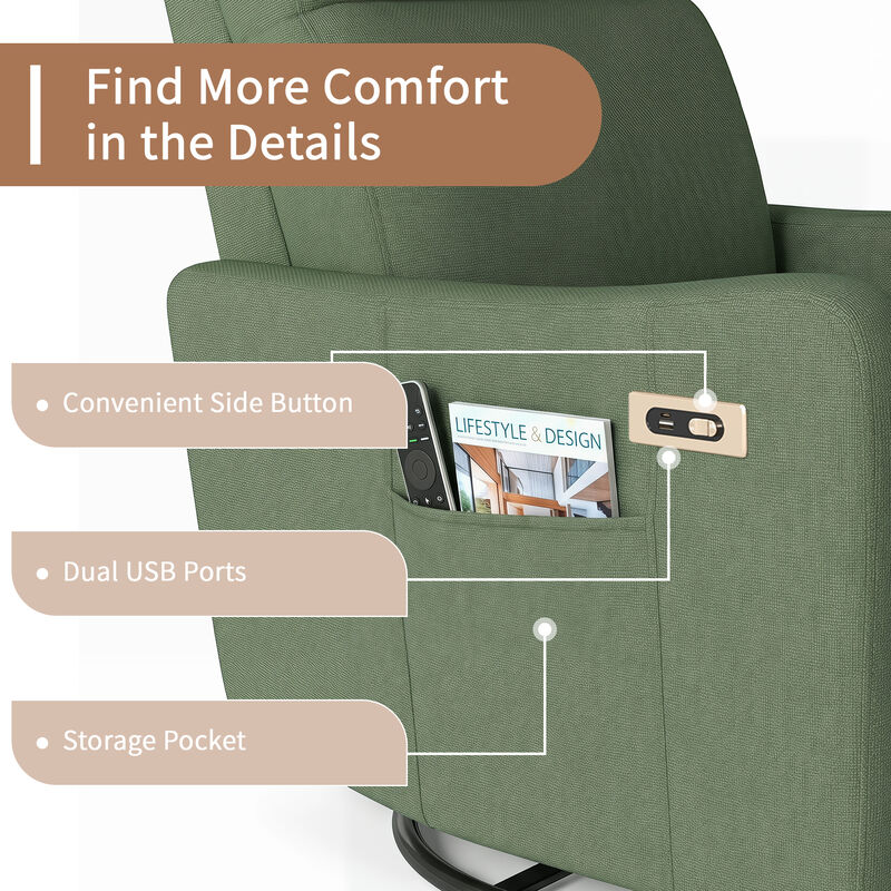 Power Swivel Recliner Rocking Chair,  270&deg; Swivel Rocker Chair, Upholstered Fabric Glider Recliner Nursery image number 6
