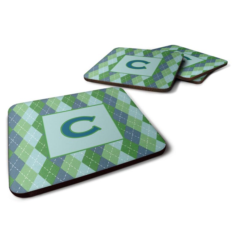 Caroline's Treasures CJ1020-CFC Monogram-Blue Argoyle Foam Coasters (Set of 4), Initial Letter C, 3.5 H x 3.5 W, Multicolor