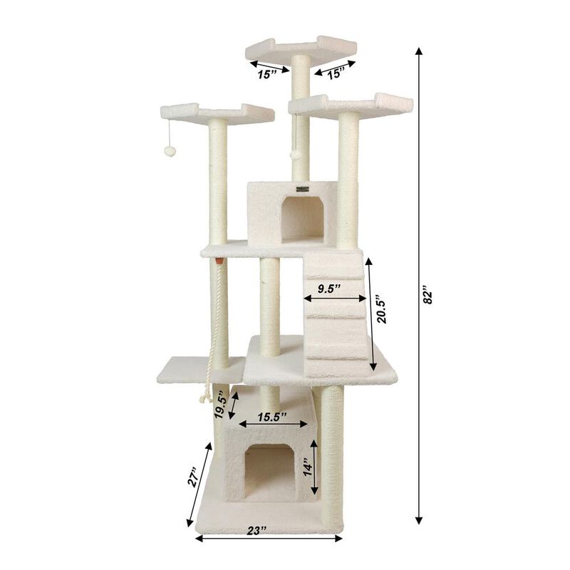 Armarkat Classic Real Wood Cat Tree In Ivory, Multi Levels With Ramp