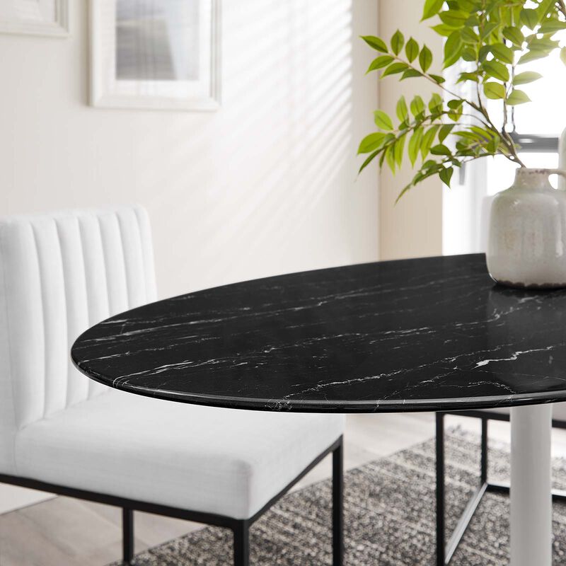 Modway - Lippa 54" Oval Artificial Marble Dining Table White Black image number 4