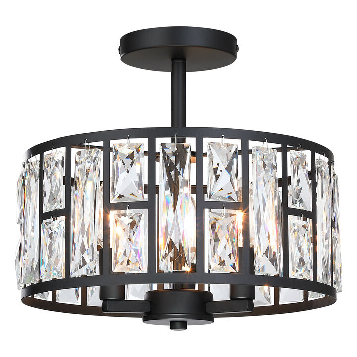 Modern Glam 3-Light Dimmable Crystal Semi Flush Mount Ceiling Light