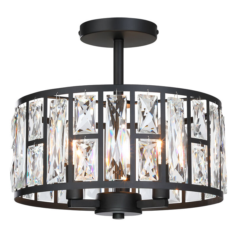 Modern Glam 3-Light Dimmable Crystal Semi Flush Mount Ceiling Light image number 0
