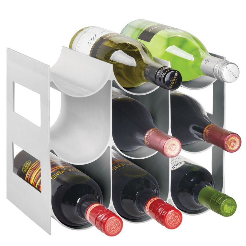mDesign Plastic Water Bottle/Wine Rack Organizer, 3 Tiers, 9 Bottles - White
