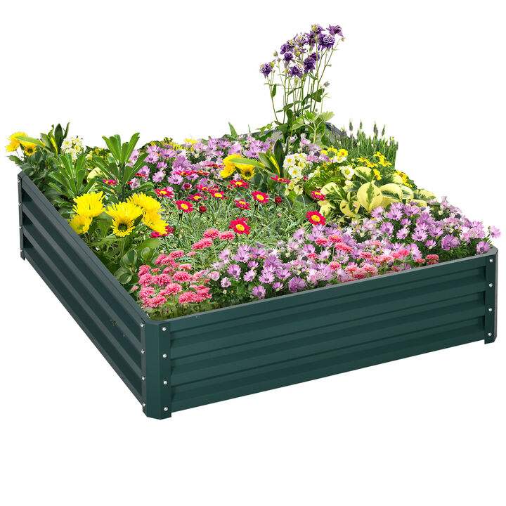 Outsunny Galvanized Raised Garden Bed, 4' x 4' x 1' Metal Planter Box, for Growing Vegetables, Flowers, Herbs, Succulents, Green