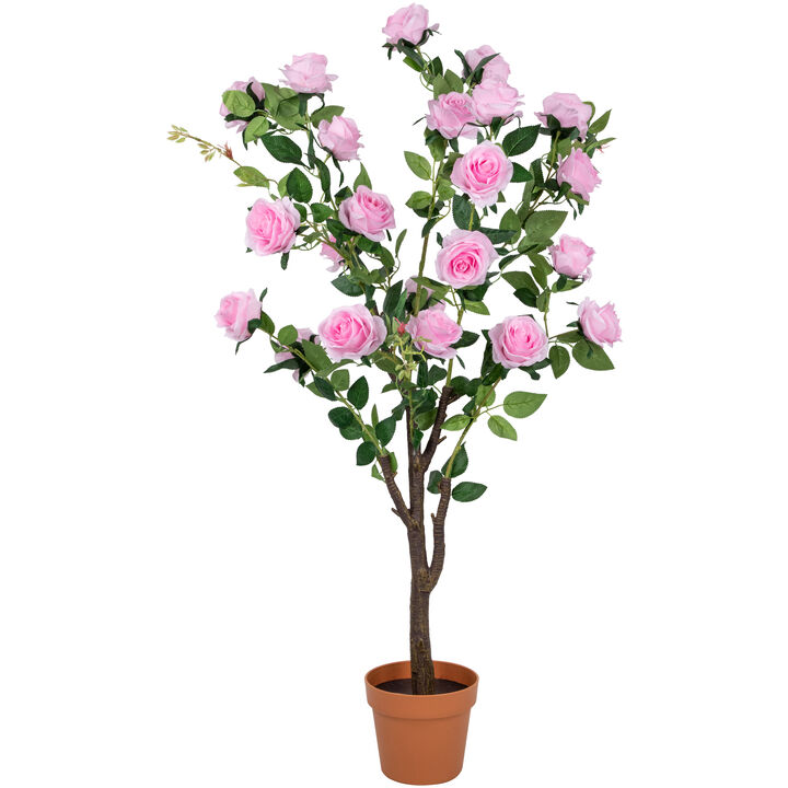 44" Pink Potted Artificial Rose Bush in Bloom