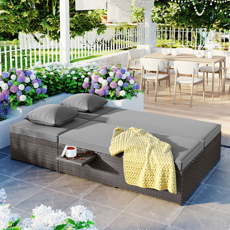Whisen Outdoor Loveseat, PE Rattan with Adjustable Backrest & Cup Holders, for Patio & Garden image number 7