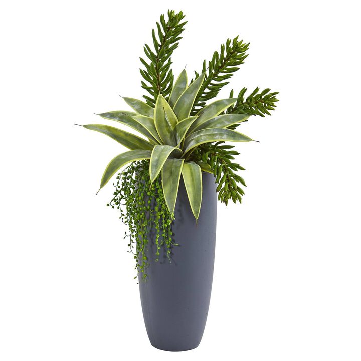 Nearly Natural 33-in Sanseveria and Succulent Artificial Plant in Planter