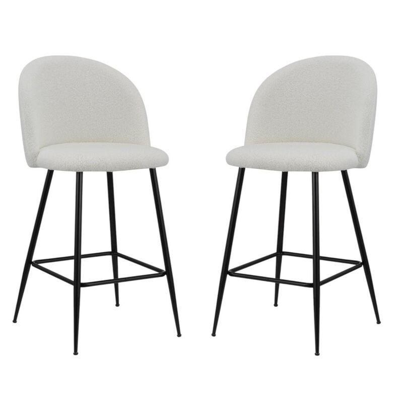 Hivvago Set of Two 26 Inch White and Black Fabric and Metal Low Back Counter Height Bar Chairs