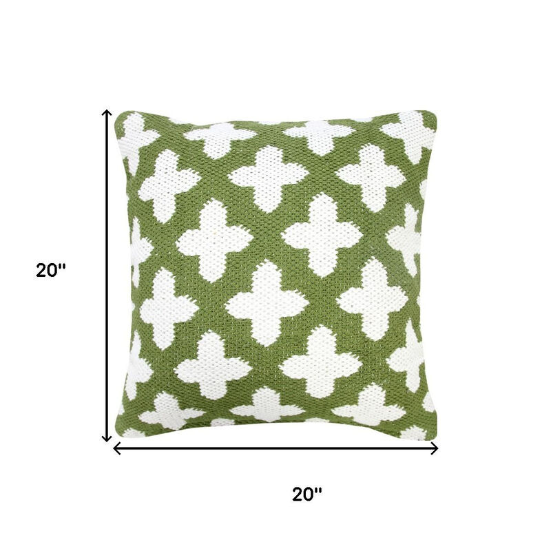 HomeRoots 20" Green And White Geometric Cotton Blend Throw Pillow Cover image number 3