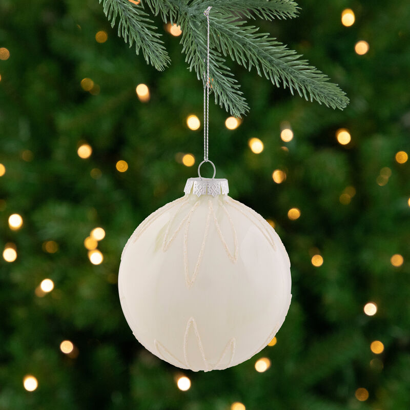 4" White Brushed Starburst Glass Ball Christmas Ornament image number 1