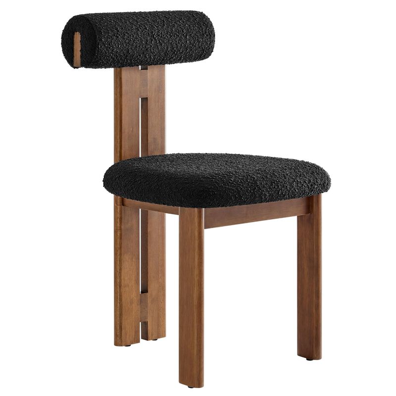 Modway Torian Upholstered Boucle Dining Chairs Set of 2 in Walnut Black - 3-Legged Farmhouse Kitchen Chairs - Mid-Century Modern Armless Accent Chairs - Comfortable Side Chairs with Wood Legs image number 3