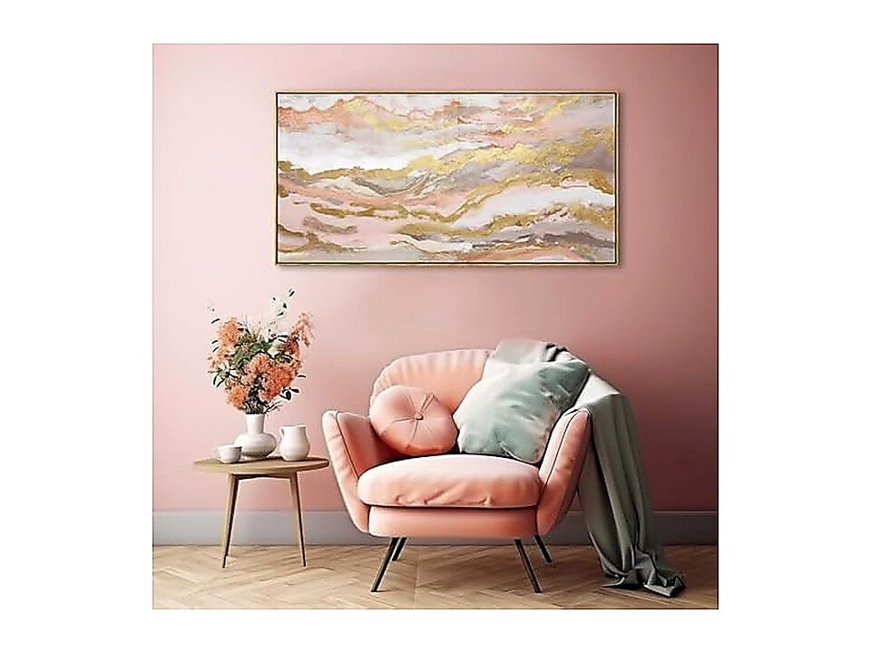 Pink Abstract Wall Art Girl Room 20 X 40 Inch Large Living Bedroom Decor Gold
