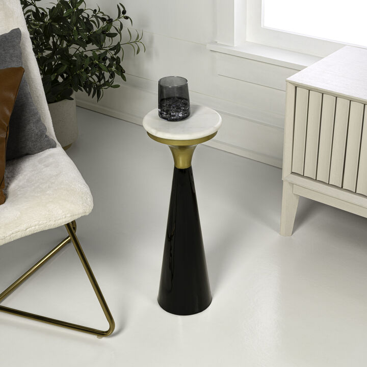 Oliver 22.25" Mid-Century Glam Retro Metal Drink Table and Decorative End Table with White Marble Round Top