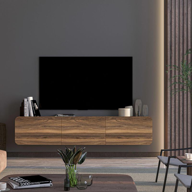 Atelier Mobili Floating TV Stand Wall Mounte for up to 80 inch TV and Under TV Cabinet (Walnut)