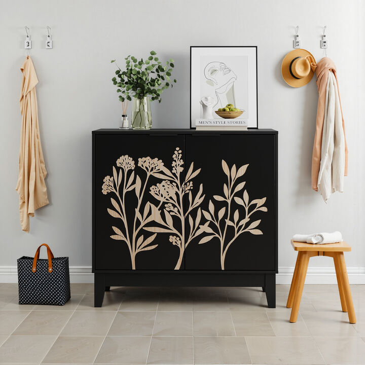 TATEUS 31.5" Vintage Carved Buffet – Wooden Sideboard with 2 Doors & Adjustable Shelves for Living Room