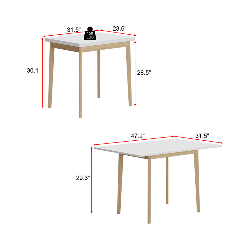 FUFU&GAGA Expandable Office Desk, Modern Folding Desk with Eco-Friendly Rubberwood Legs, (47.2" L x 31.5" W x 29.3" H) ,White