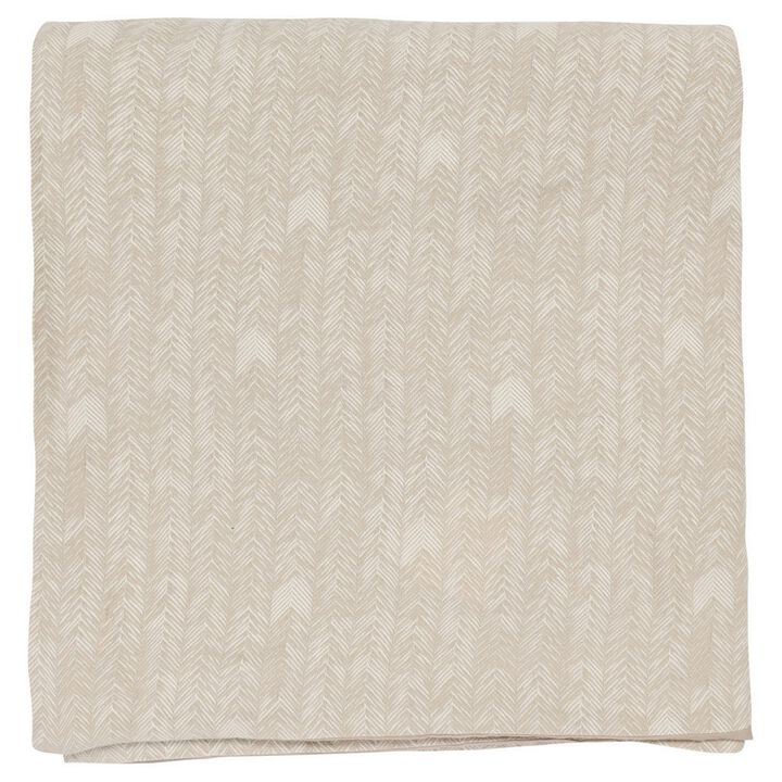 Zima Queen Size Cotton Duvet Cover, Woven French Herringbone Pattern, Beige-Benzara