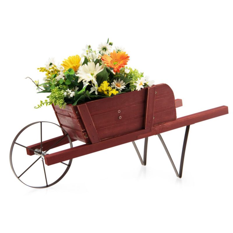 Hivvago Wooden Wagon Planter with 9 Magnetic Accessories for Garden Yard