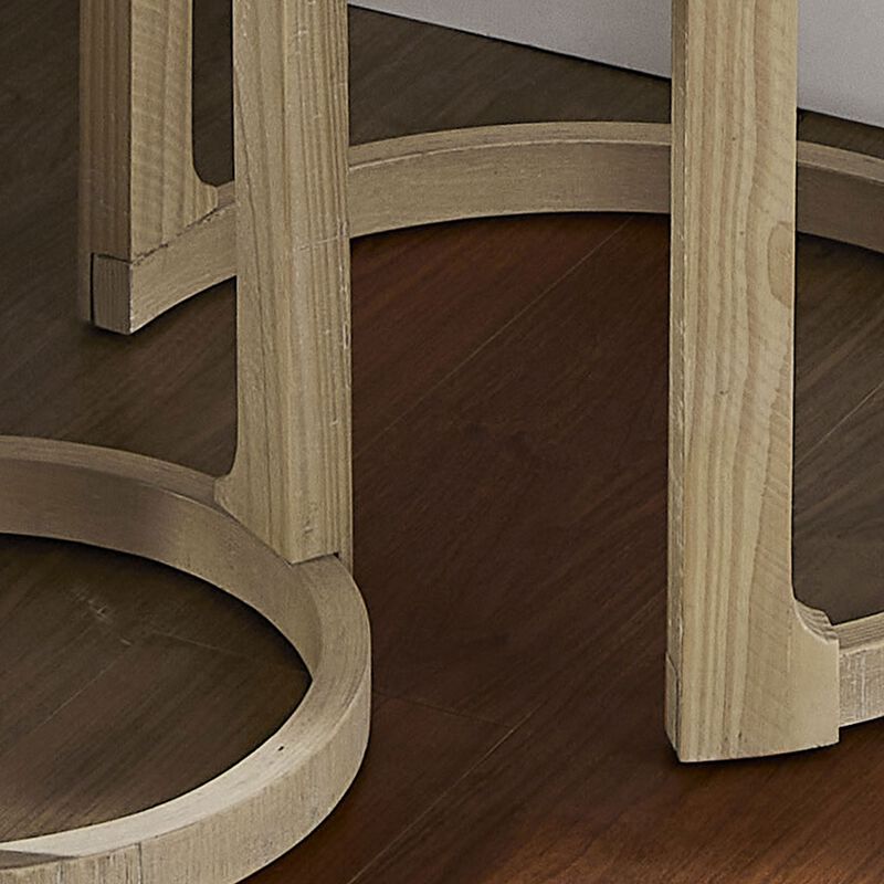 Large Curved 2-Tier Traditional Round Wooden Center Coffee Table Set,Mid-Century Rustic Style Round Table with Wheels (1 Coffee Table + 1 Side Table) image number 8