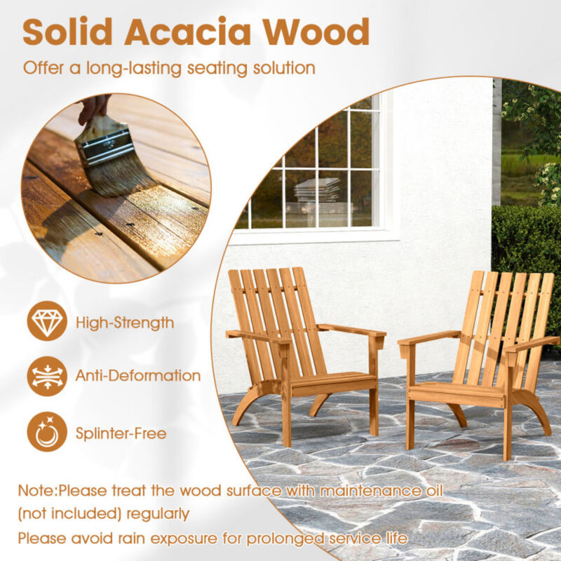 Classic Patio Adirondack Chair with Ergonomic Inclined Seat and Tall Backrest-Natural image number 5