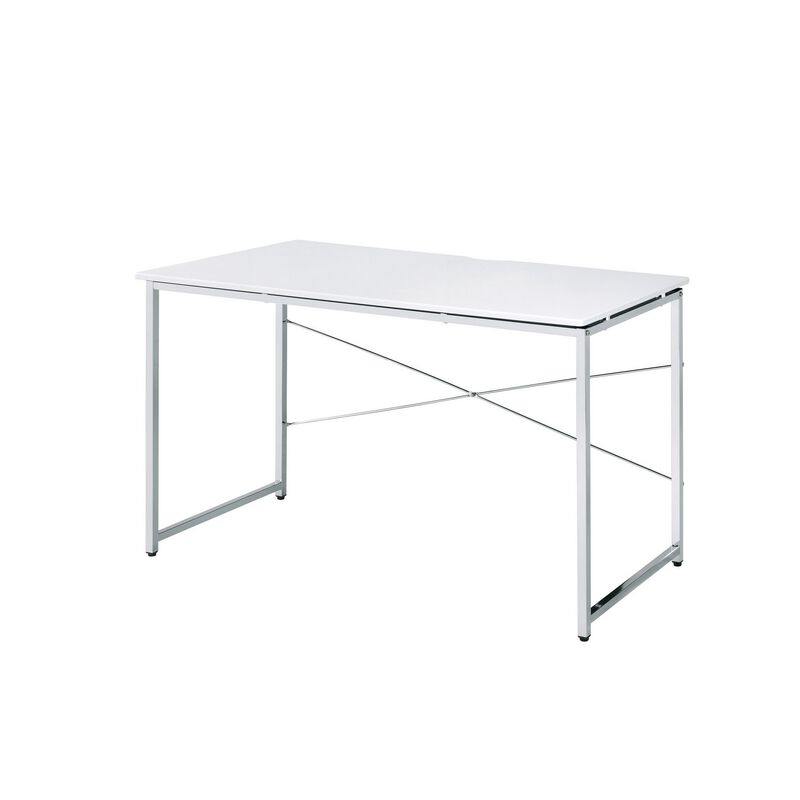 Writing Desk with X Shaped Cross Bar and Chrome Finish image number 1