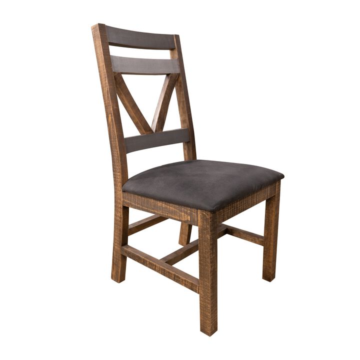 Pola Dining Side Chair Set of 2, Cutout Back, Gray, Brown Solid Wood - Benzara