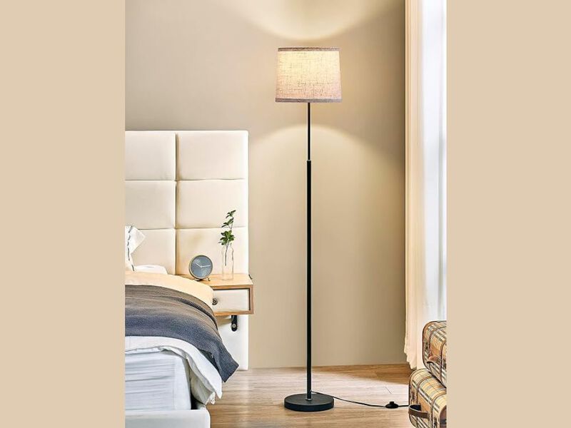 Modern Floor Lamp 60 Inch Black Standing Light with Linen Shade Bulb Included image number 2