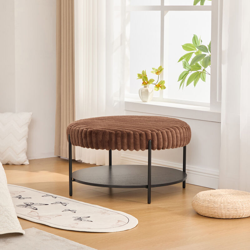 GOODSILO Versatile Upholstered Round Ottoman Coffee Table Foot Rest with Open Storage Shelf image number 4