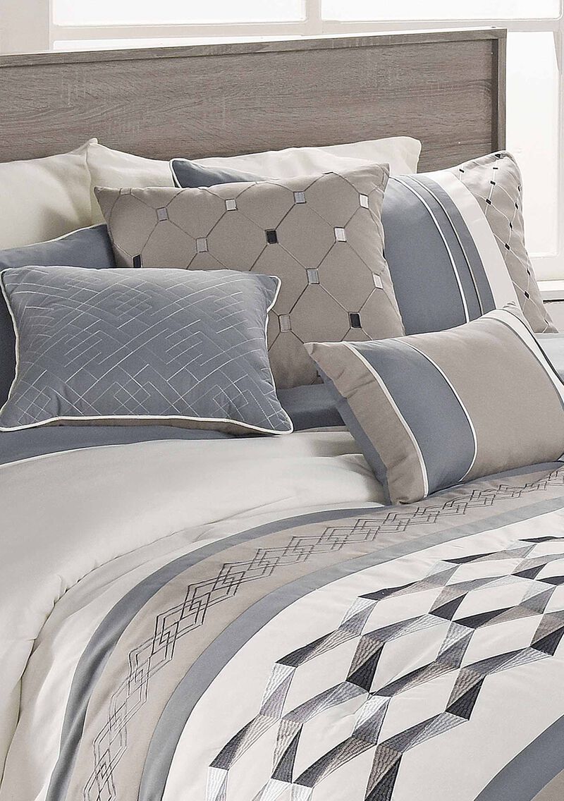 Blue Geo Embroidery 7 pc King Comforter Cover Set