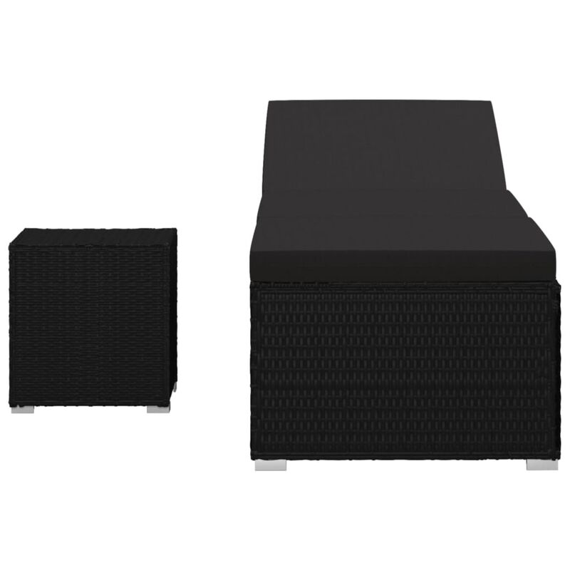 vidaXL Outdoor Sun Lounger with Cushion - Adjustable Poly Rattan Lounging Chair with Tea Table - Black, Weather Resistant & Easy-to-Clean Patio Furniture