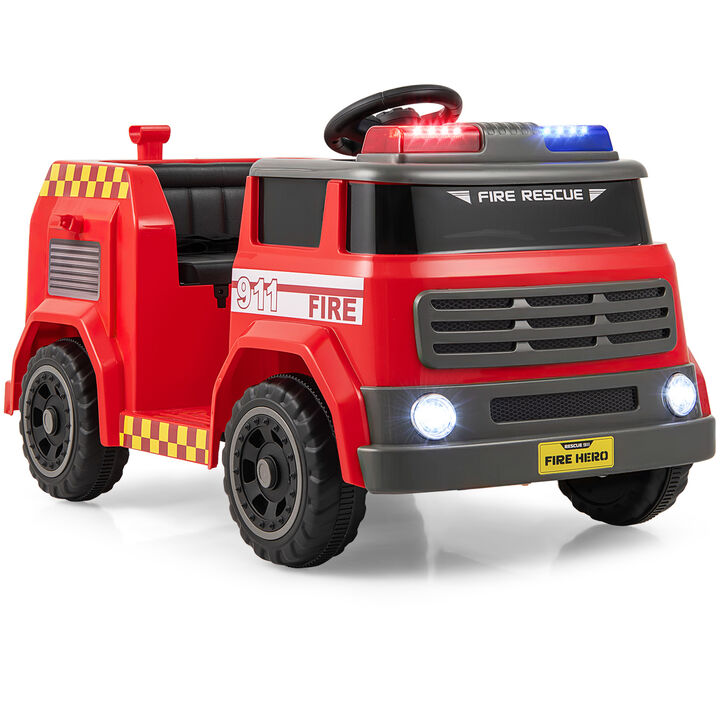 12V Kids Electric Fire Truck Ride-On Vehicle with Water Gun and Intercom