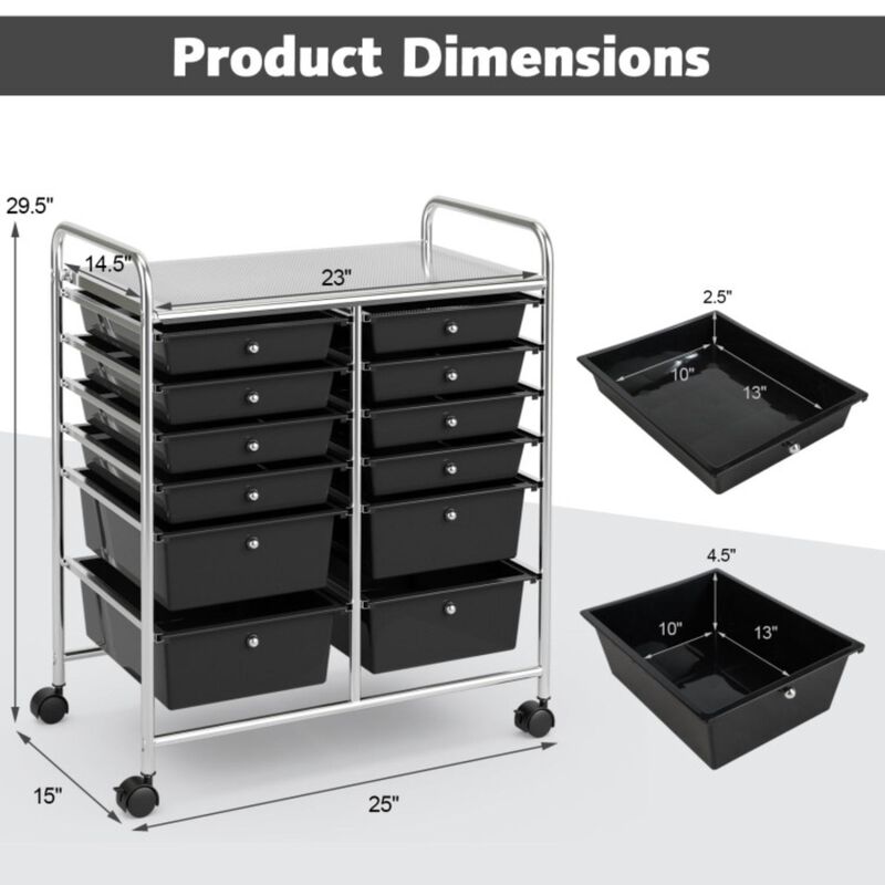 Hivvago 12-Drawer Rolling Storage Cart with Removable Drawers and Lockable Wheels