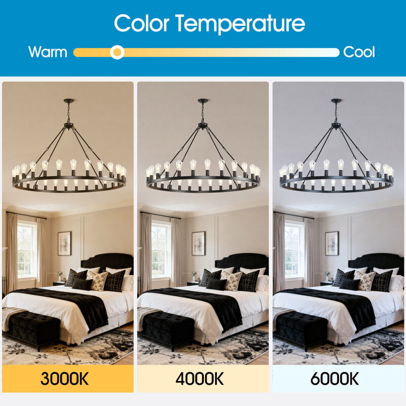 ELEMENT ACE Extra Large Wagon Wheel Chandelier 28-Light Round High Ceiling Pendant Light with Adjustable Chain for Dining Room Living Room Kitchen Foyer Entryway image number 4