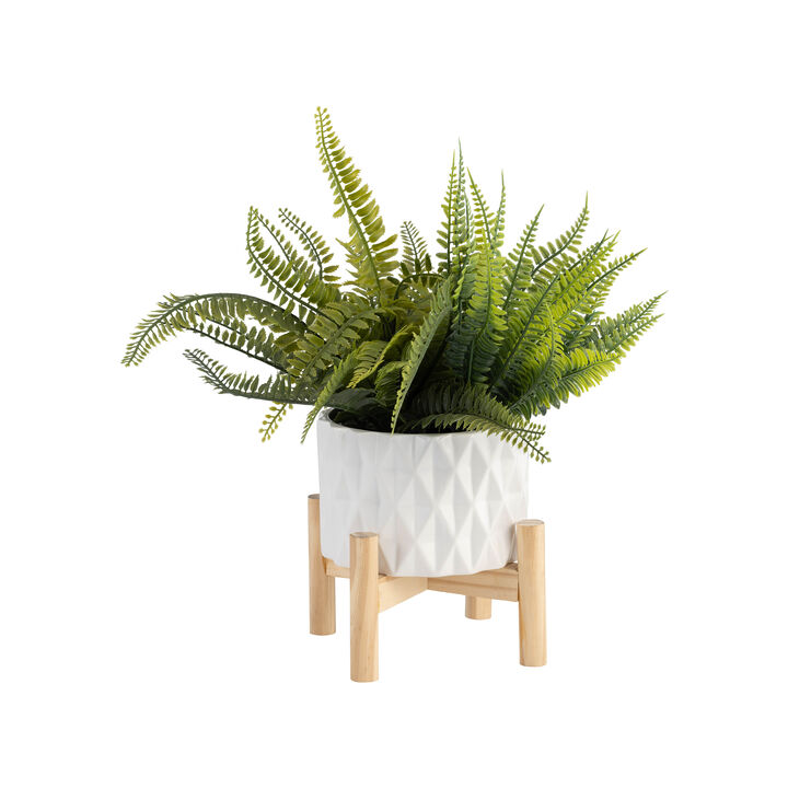 6" Ceramic Diamond Planter with Wood Stand