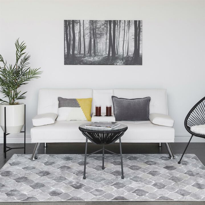 Hivvago White Faux Leather Convertible Sofa Futon with 2 Cup Holders