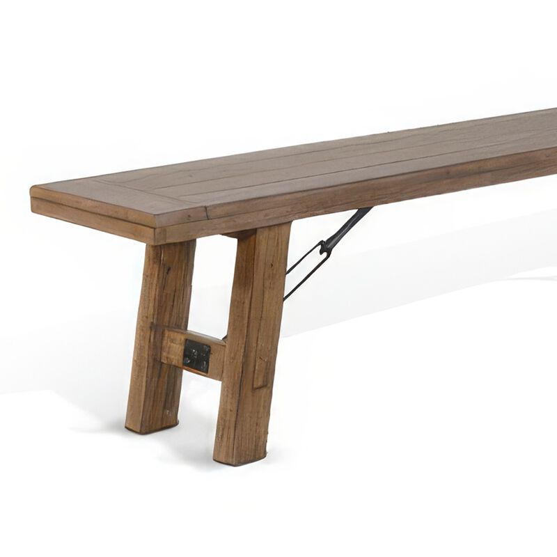 Yael Bench, 72 Inch Light Brown Mindi and Mahogany, Turnbuckle Accents - Benzara