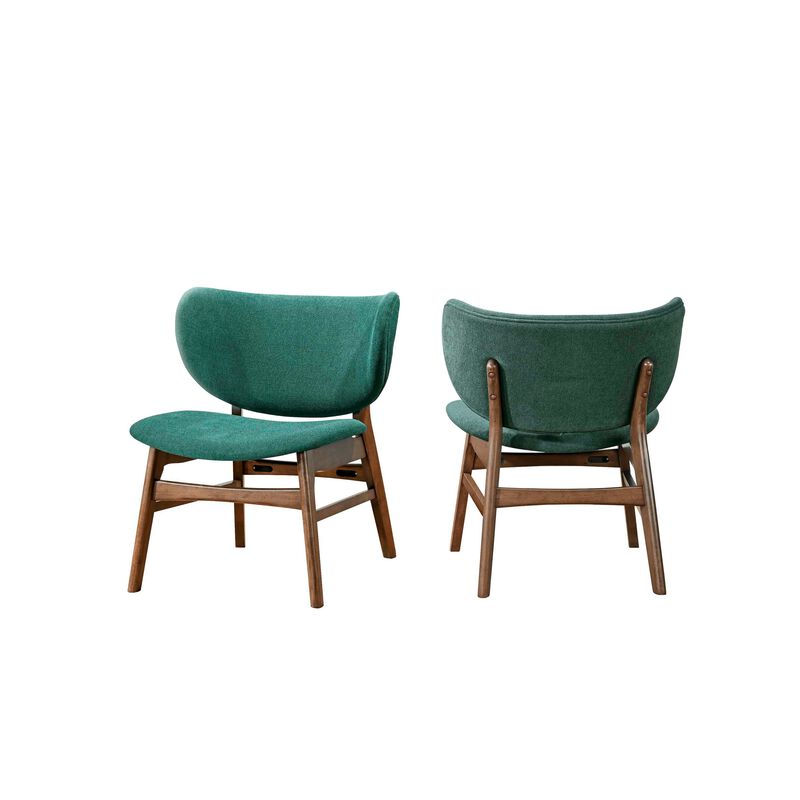 Isina Dining Side Chair, Rich Green Polyester, Walnut Brown Solid Wood - Benzara
