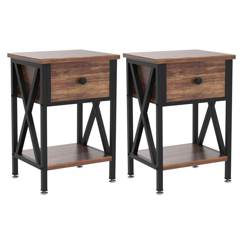 Set of 2 End Tables With 1 Drawer For Living Room And Bedroom