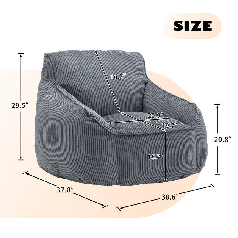 GOODSILO Ergonomic Corduroy Bean Bag Sofa Chair with Armrests for Comfortable Lounging and Relaxation in Any Living Space image number 2